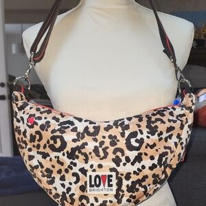 Brighton Leopard Print Love Crossbody Bag in‎ Tan/cream With Removable Strap